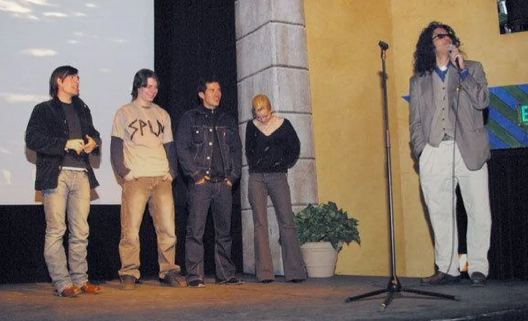 Jason Schwartzman, Patrick Fugit, John Leguizamo and Mena Suvari with Will, presenting SPUN, SUNDANCE FILM FESTIVAL, PARK CITY UTAH, 2003.