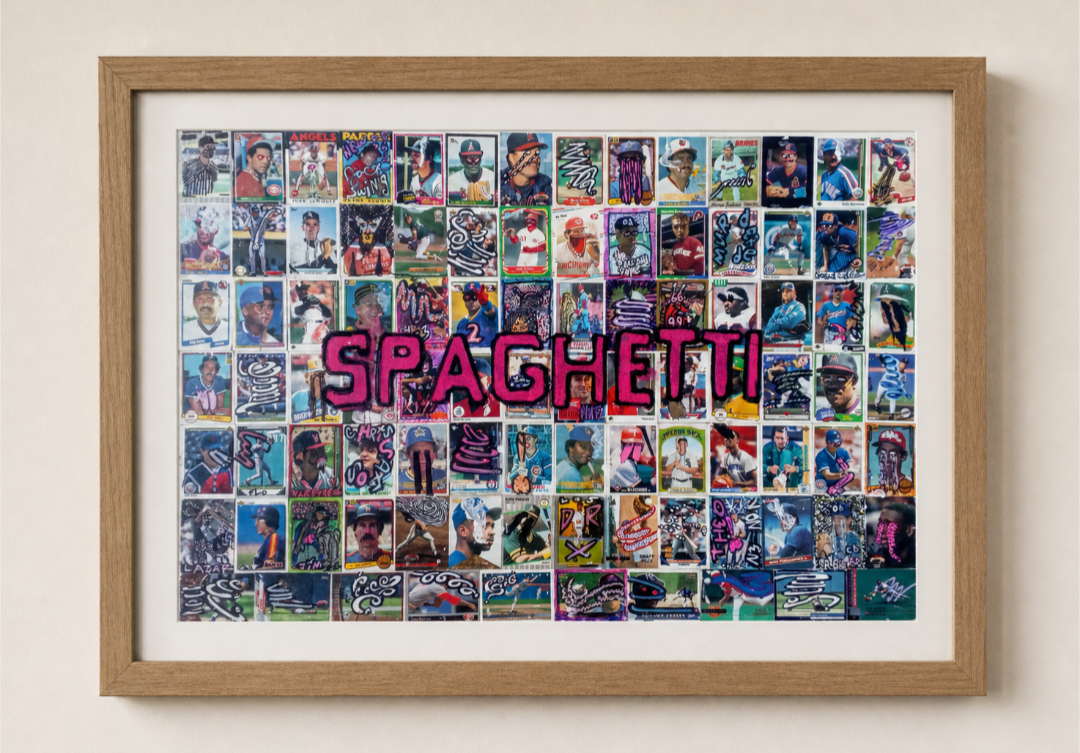 Framed SPAGHETTI baseball card collage