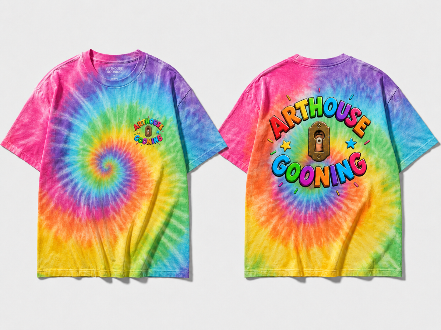 ARTHOUSE GOONING Front/Back Logo Tee : Rainbow Tie-Dye
